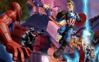 Captain America in battle against enemies.